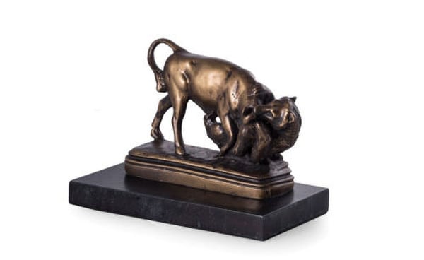 Eternal Struggle of Bull Bear Statue Green Marble Base Awards